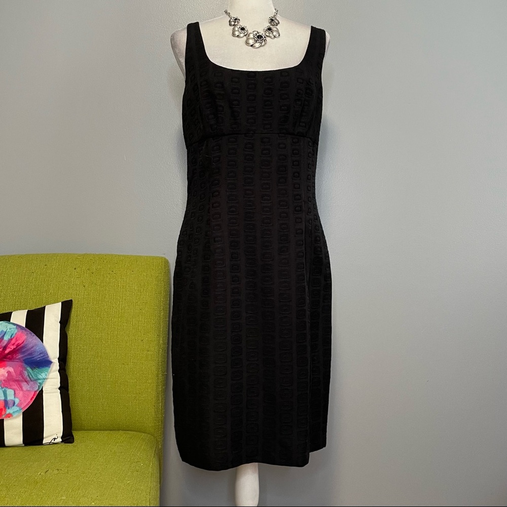 Donna Morgan Black Geometric Sleeveless Sheath Dress 14 Work Cocktail